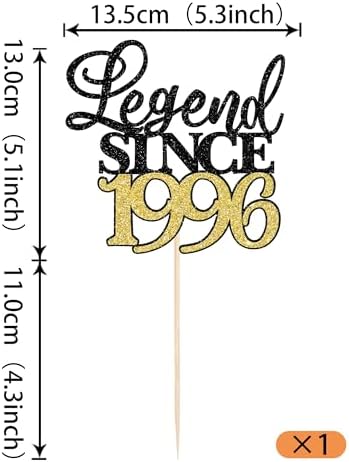 Rsstarxi 1 Pack Legend Since 1996 Cake Topper Black Gold Glitter Thirty Cheers to 30th Birthday Cake Decoration for Happy 30th Men and Women Birthday Wedding Anniversary Party Cake Decorations