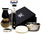 Haryali London 5 Pc Mens Shaving Kit 5 Edge Razor with Silver Tip Badger Hair Shaving Brush, Stand, Soap and Bowl Perfect Set for Men