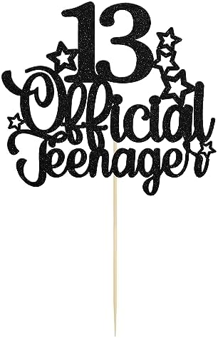 Ephlyn 1 Pack 13 Official Teenager Cake Topper Glitter Number 13 13th Birthday Cake Pick Decorations for Teen 13th Birthday Party Decorations Supplies Black