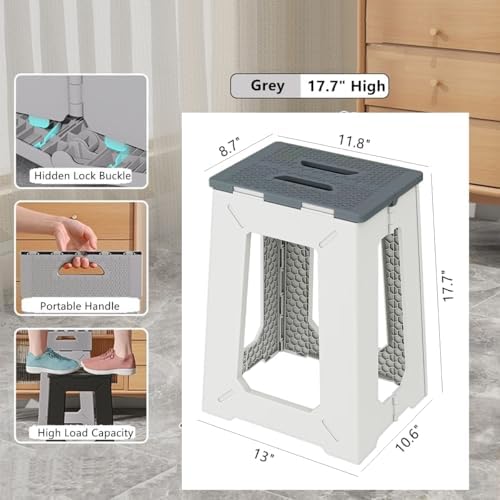 Foldable Bath Shower Safety Chair Seat, 17.7" High Anti-Slip Bench Bath tub Stool for Elderly or Seniors (ShowerChair Grey)