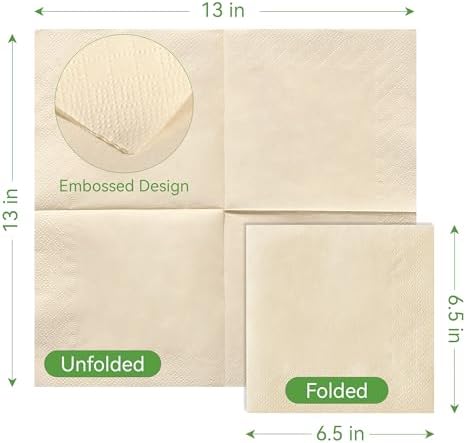 MORGIANA Lunch Napkins, 200 Count Bamboo Compostable Napkins Disposable, 2-Ply - 6.5 x 6.5 Inch Folded - Soft, Absorbent & Unbleached for Weddings, Party, Cocktail Bar