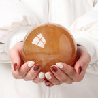 Natural Polished Citrine Crystal Ball Healing Yellow Calcite Sphere Reiki Gemstone Ball with Wooden Stand Crystal Figurine for Home Decoration and Feng Shui,7cm