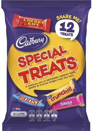 Cadbury Special Treats Chocolate Share Pack – 12 Assorted Treats (180g) – Includes Crunchie, Cherry Ripe, Turkish Delight, Boost – Made in Australia