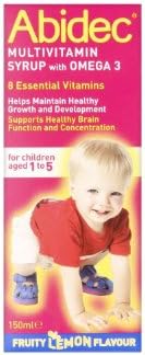 Abidec Multivitamin Syrup With Omega 3 - 150ml ( Flavor may vary -- Raspberry Flavor Or Lemon Flavour )