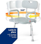 Medline 360 Degree Swivel Bath Chair, Rotating Bathroom Shower Chair for Seniors, Adjustable Lightweight Bath Seat with Backrest for Inside Shower, 350 lb. Capacity,13.5" D x 21" W x 20.5" H, Gray
