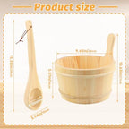 Sauna Bucket and Ladle Set - Wooden Bucket and Ladle, 1 Gallon (4 Liters) Water Capacity, Sauna Accessories Kit