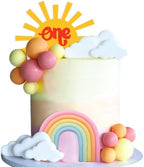 20PCS Rainbow Cake Toppers Sunshine One Cake Decorations with Rainbow Acrylic Sun Clouds Orange Yellow Pink Balls for Sunshine One Themed Party Party