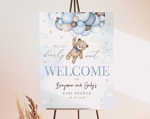 Generic Baby Shower Welcome Sign, Teddy Bear Design, Pastel, Rectangular, Modern, Full Size, Plastic, Weatherproof & Fade-Resistant, Tabletop Mount