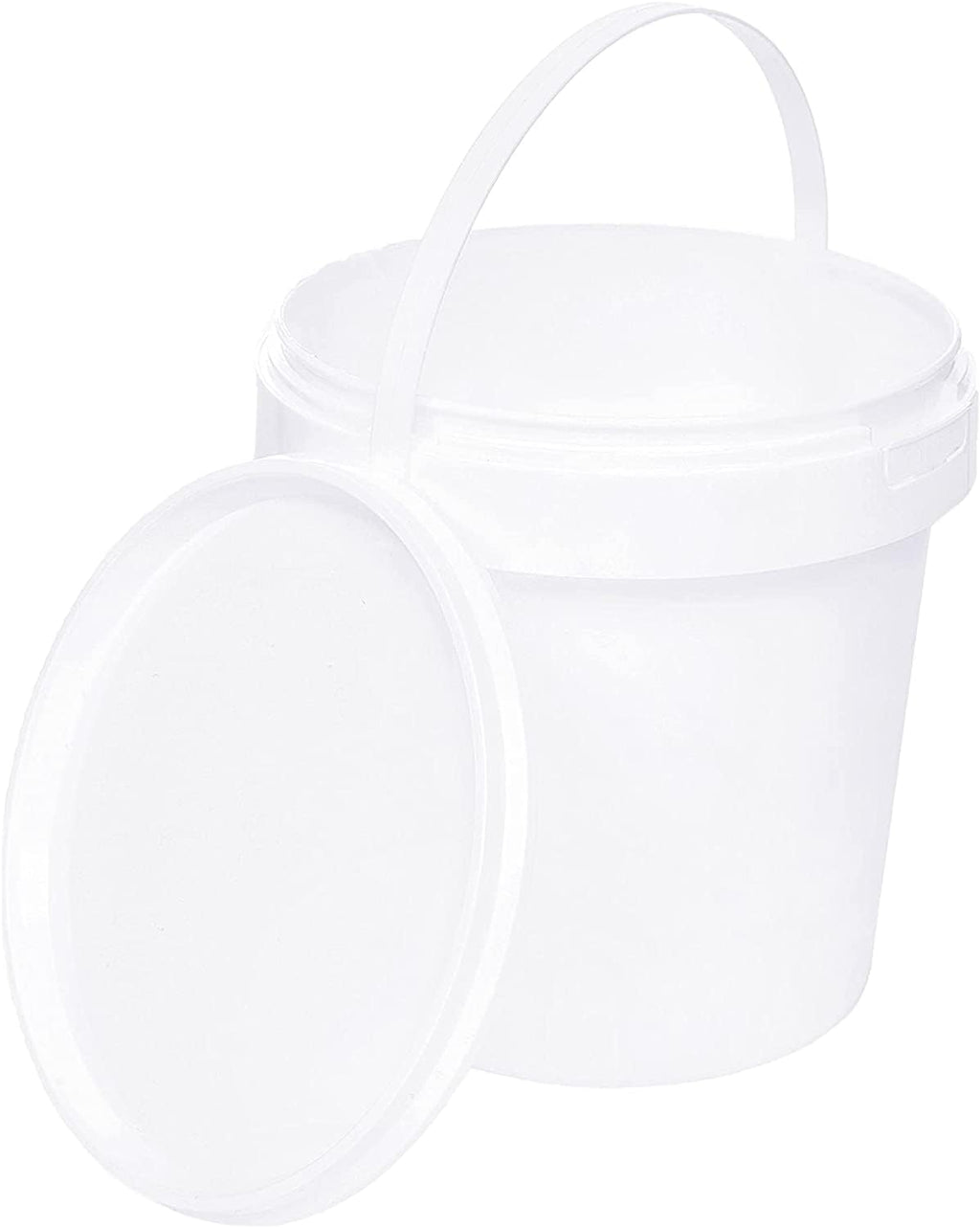Bucket with Lid, 20 x 1 Litre, White, Food-Safe, Stable, Airtight, Plastic Bucket with Handle, Empty, 20 x 1 Litre