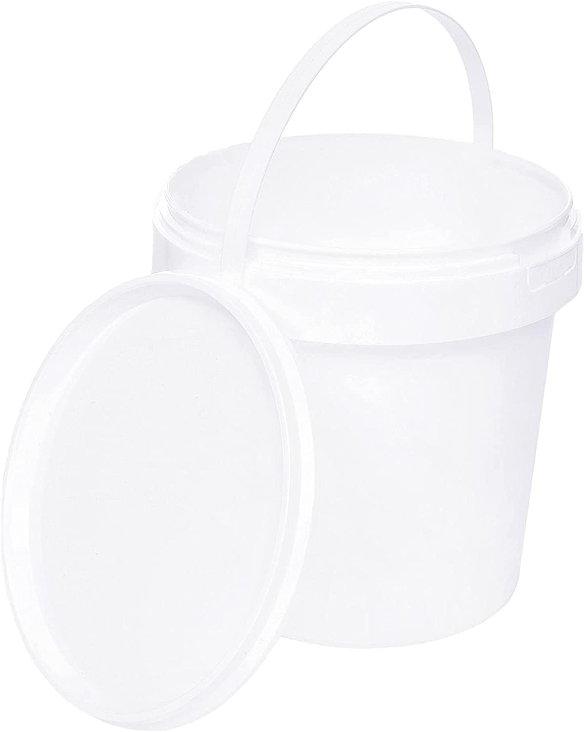 Bucket with Lid, 20 x 1 Litre, White, Food-Safe, Stable, Airtight, Plastic Bucket with Handle, Empty, 20 x 1 Litre