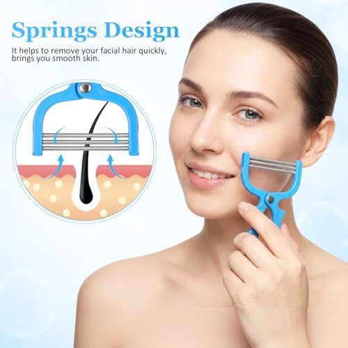 3pcs Facial Hair Remover, Stainless Steel Spring Face Epilator for Forehead Cheeks Upper Lip Chin for Women & Men Smooth Face Hair Remover
