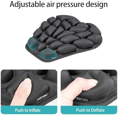 Motorcycle Seat Cushion Inflatable Pad, Pressure Relief Ride Motorcycle Air Cushion Cover Large for Cruiser Touring Saddles Compatible with Harley Davidson Motorcycle (Standard-Black)