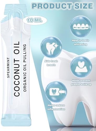 Loopeer 50 Pcs Organic Oil Pulling Travel Sachets Coconut Peppermint Oil Pulling Coconut Oil Pulling for Teeth Coconut Mouthwash for Teeth Whitening and Healthy Teeth