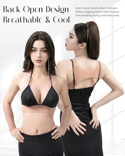 KUMIHO Silicone Breastplate Fake Boob Round Collar Hollow Back Realistic Fake Breast Form Drag Queen Transgender Crossdresser