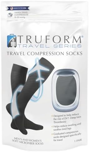 Truform Travel Compression Socks for Men and Women, 15-20 Knee High Over Calf Length, Black, X-Large