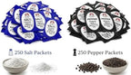Salt and Pepper Packets - 250 Pack Iodized Salt, 250 Pack Pepper Combo, Total 500 Individual Wrapped Packets, 250 of Each, For Travel, Camping, Everyday Use