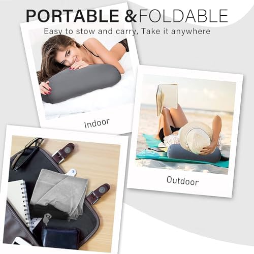 Inflatable Wedge Pillow for Traveling - Small Wedge Pillow for Sleeping, Portable Travel Cushion for Back Pain Relief and Acid Reflux, Adjustable Inflatable Pillow for Adults Recovery (Gray)