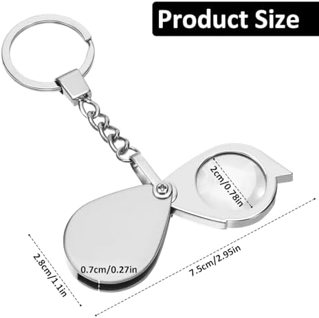 20X Mini Pocket Magnifying Glass, Small Jewelers Magnifier Silver Foldable Rotating Loupe Magnifier Keychain for Reading Newspaper, Book, Magazine, Hobby Jewelry, Gems, Diamonds