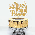 Love is in Bloom Cake Topper - Floral Bridal Shower Decor, Wildflower Themed Bridal Shower Engagement Wedding Party Decorations Gold Glitter