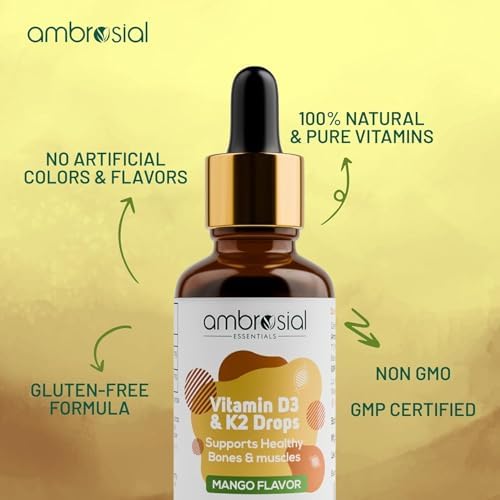 AMBROSIAL Vitamin D3 K2 Drops - for Adults and Kids (Pack of 1-30ml)