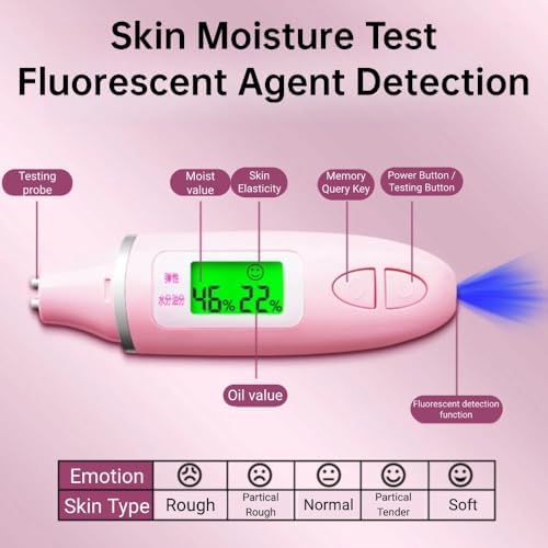 Skin Hydration Tester, Detector For Face,Skin Analyzer Machine Professional, Skin Analyzer Machine Water Oil Monitor for Skin Care, LCD Display Monitoring Meter for Home Traveling Beauty Salon