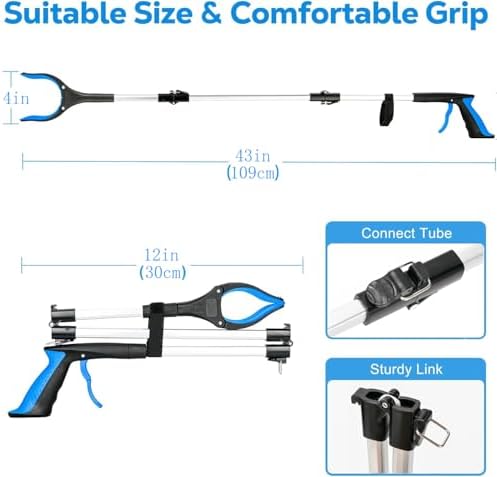 Grabber Reacher Tool - 43” Extra Long Foldable Gripper and Reaching Tool - Heavy Duty Pick Up Stick Grabbers for Seniors, Trash, Surgery Recovery Must Haves Gifts (Blue-43in)