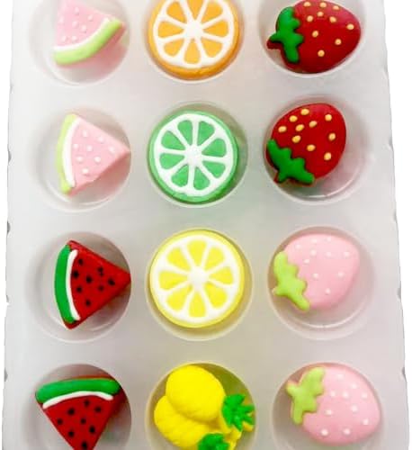 Homipooty 12pcs Fruit Slices Watermelon Strawberry Orange Pineapple Icing Decoration 17g/0.59oz Edible Summer Spring Fruit Sprinkles DIY for Cake Decorating, Cupcake Toppers,Ice Cream.