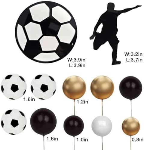 Football Cake Toppers with Acrylic Soccer Player Set Black White Gold Balls Soccer Balls for Birthday Party Supplies Decor