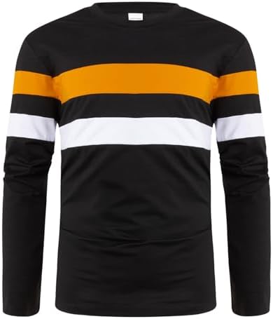 Long Sleeve T Shirt Men Crewneck Fall Workout Shirts Mens Fashion Stripes Casual Tops Regular Fit Athletic Pullover