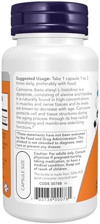 NOW Foods Supplements, L-Carnosine (Beta-Alanyl-L-Histidine) 500 mg, Healthy Aging, 50 Veg Capsules