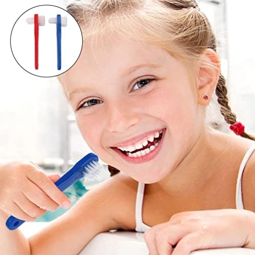 Denture Toothbrush 2-Pack Dual Head Manual Brush for Dentures and False Teeth with Ergonomic Handle Compact Size for Oral Blind Area Cleaning