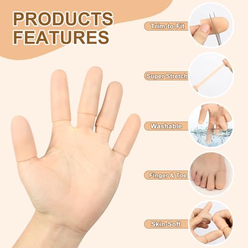 20 Pcs Gel Finger Cots - Reusable Silicone Finger Protectors & Thumb Cots, Flexible Shields for Stiff Sore Fingers Against Dryness, Rubbing, and Skin Stress During Daily Activities