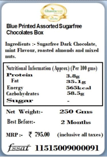 Ghasitaram Gifts Diwali Gifts Diwali Sugarfree Chocolates - Blue Printed Assorted Sugarfree Chocolates Box