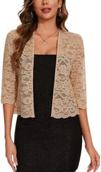 MINTLIMIT Women's Elegant 3/4 Sleeve Floral Lace Bolero Shrug Cropped Open Front Cardigan Shrug Tops