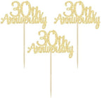 Gyufise 24 Pack 30th Anniversary Cupcake Toppers Picks Gold Glitter Happy Birthday Cake Decorations for Cheers to 30 Wedding Retirement Party Supplies