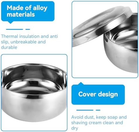 Agatige Shaving Bowl with Lid, Stainless Steel Shaving Soap Cream Bowl Shave Mug Container Face Cleaning Care Shave Tool for Men Wet Shave