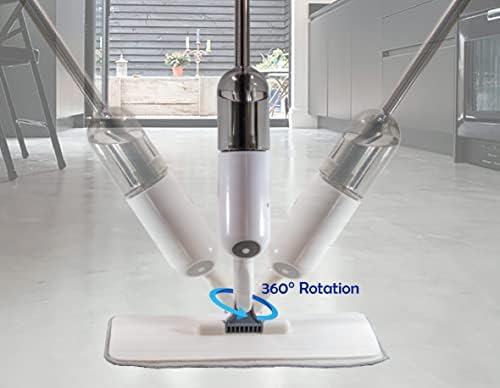 360 Microfiber Rotatable Spray Mop - Rotatable & Adjustable - Wet Or Dry Floor Cleaning - 410ML Water Tank Sprayer, 2 Microfiber Reusable Pads & Kitchen Scrubber