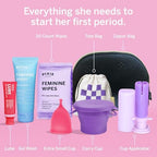 Pixie Cup Teen Menstrual Cup Kit - Best First Period Cup Starter Kit - Wash, 20 Wipes, Lube, Public Restroom Carry Cup & Storage Bag - Proven to Be What You Need to Become A Successful Cup User