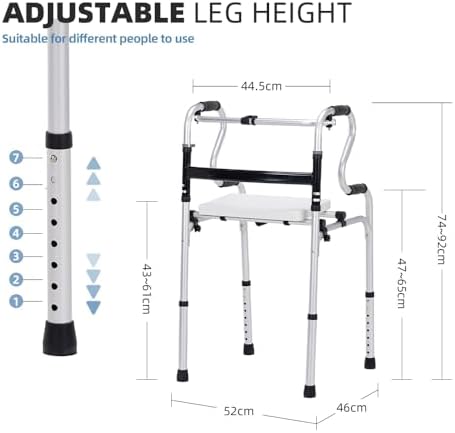 300LBS Lightweight Folding Walker with Seat,Storage Bag,Adjust Height (5'-6'5"), 2-in-1 Fixed/Cross Modes, Stable Aluminum Mobility Aid for Seniors, Post-Surgery Patients & Mobility-Impaired