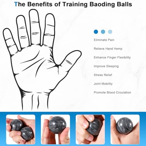 Learay 2Pcs Baoding Balls, Baoding Balls for Hand Therapy, Chinese Health Exercise Massage Balls with Carry Pouch for Stress Relief Meditation Ball(Gray/1.57 inch)