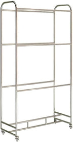 XPLKQXE Movable Stainless Steel Fabric Sample Storage Rack, Floor-Standing Curtain/Quilt/Blanket Display Stand, Commercial Textile Retail Store, with Wheels(Silver-3 Layers,100x40x180cm)