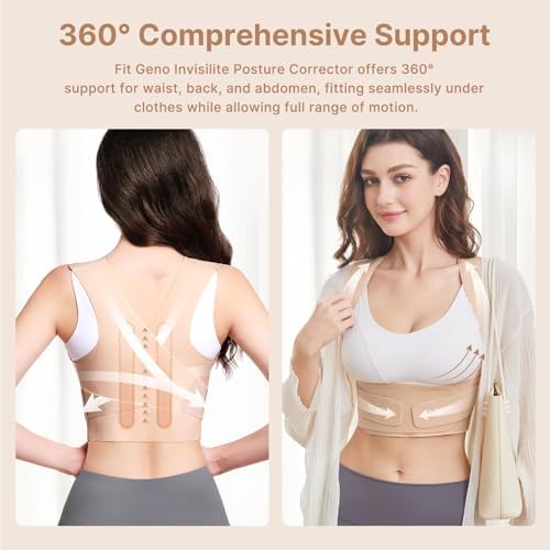 Fit Geno Posture Corrector for Women Invisilite: Invisible Lightweight Back Brace for Neck Shoulder & Upper Back Pain Relief - Improve Posture Correct Hunchback Slouching Under Clothes Large
