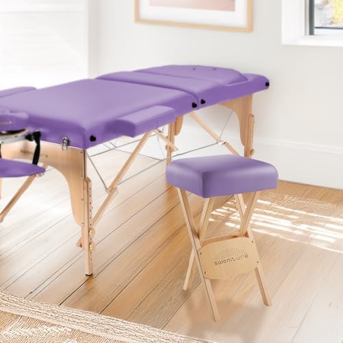 Saloniture Wood Folding Massage Stool with Carrying Case, Lavender