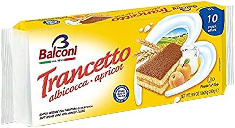 Balconi Trancetto Apricot 10 Snack Cakes, 280 Grams (Pack of 4)