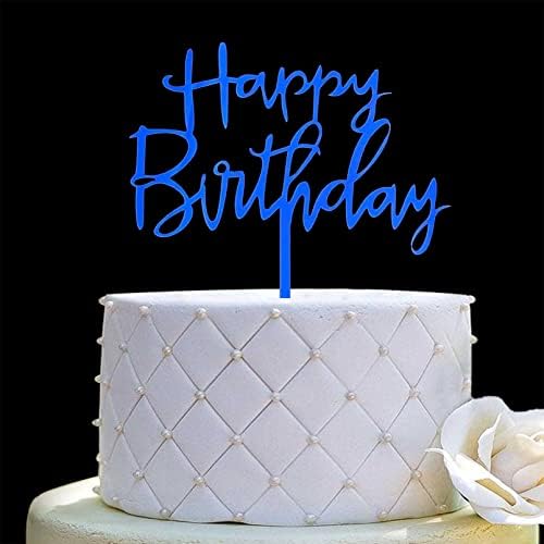 JIEEIN Happy Birthday Cake Topper Party Decorations, Sapphire Blue Acrylic Birthday Cake Topper