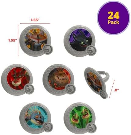 How To Train Your Dragon Rings, 24 Cupcake Toppers, Bright Colorful Dragon Shield Cupcake Decorations, Food Safe - 24 Pack