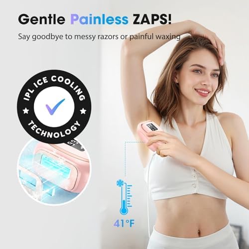 IPL Laser Hair Removal Device for Women & Men - Home 45°F Ice-Cooling Contact for Painless & Long-Lasting Results, 86% Hair Reduction in 3 Weeks for Full Body & Bikini Line, Hot Pink