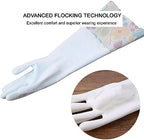 Bamllum 2 Pairs Rubber Cleaning Gloves, Household Kitchen Dishwashing Gloves with Cotton Flocked Liner, Long Cuff 16 Inches (Yellow+Pink, Medium)