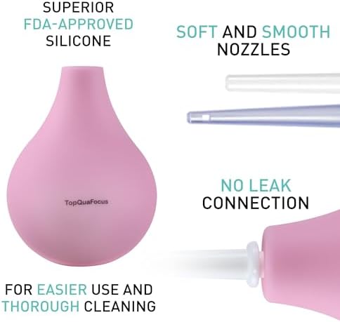 TopQuaFocus 8oz Enema Bulb Kit Anal and Vaginal Douche Bulb for Men Flushing System Enemas Silicone Bulb 4 Replaceable Tips (Pink, 224ml)