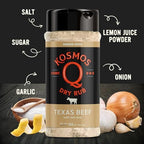 Kosmos Q Texas Beef Dry Rub, Steak Seasoning with Garlic, Onion, Lemon & Savory Spices for Steak, Beef Ribs, Brisket, Burgers, Chuck Roast, Dry Rub for Smoking & Grilling Meat, 13.8 Oz Shaker Bottle